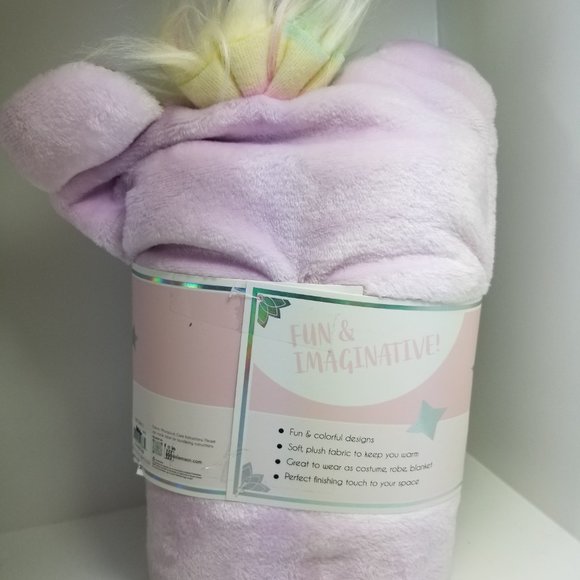 Lulu and Coco Unicorn Soft Plush Kids Hooded throw 40" x 50" Robe Hood Blanket - Picture 6 of 8